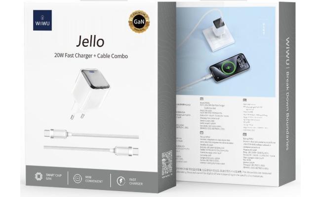 WIWU Jello Wi-U030 GaN Fast Charger USB-C 20W Adapter + Type-C Cable - White